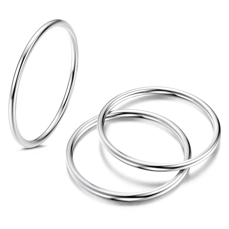 LOYALLOOK 3Pcs 1mm Thin 14K Gold Filled Stackable Rings For Women Non Tarnish Stainless Steel Plain Stacking Knuckle Thumb Pinky Statement Band Midi Rings Comfort Fit Size 3 to 10 Silver Tone - Image 5